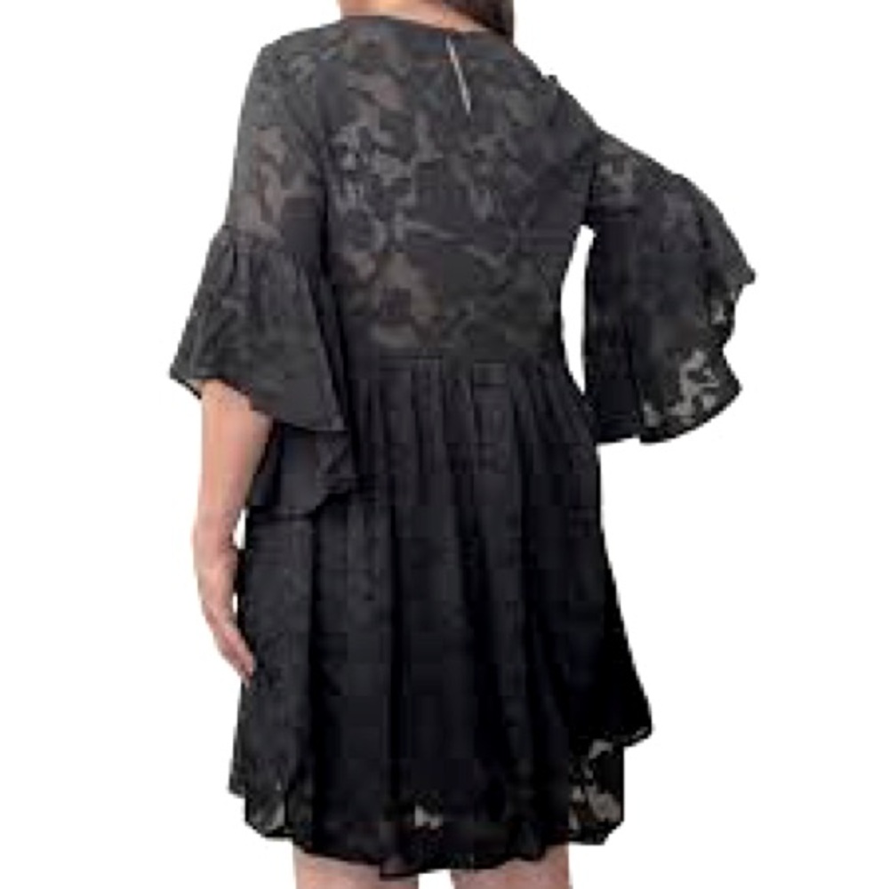 NWT Umgee Black Embossed Babydoll Dress Size Large Lined Boho Chic Indie…